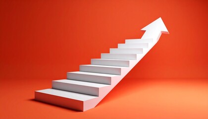 A scene where a white staircase points up from left to right and finally turns into a 3D arrow