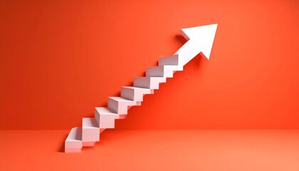 A scene where a white staircase points up from left to right and finally turns into a 3D arrow