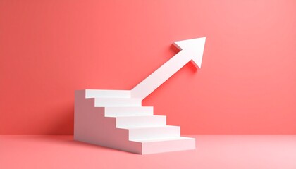 A scene where a white staircase points up from left to right and finally turns into a 3D arrow