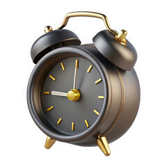 Elegant 3d rendered black and gold alarm clock against a pure black background