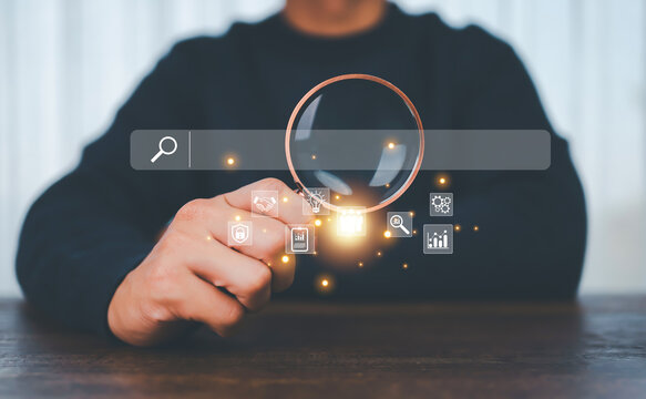 Businessman showing technology information search, internet, website, information, www, technology, online, global, optimization	
