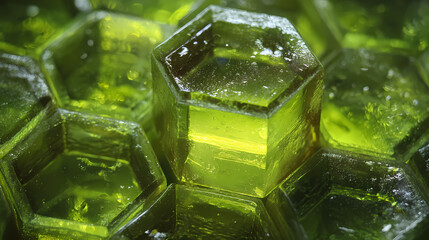 translucent green jelly molded into hexagonal blocks