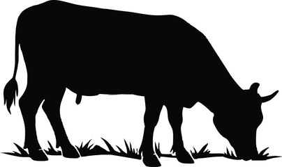 Black silhouette illustration of a cow and bull on white background