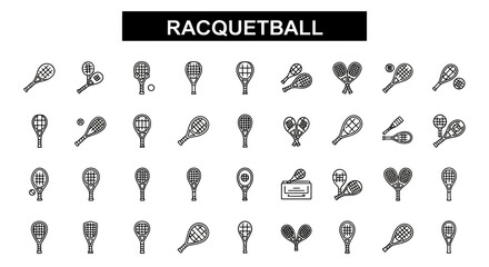 Racquetball Sport Icons - Solid Black Active Game Symbols