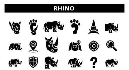 Obraz premium Rhino Wildlife Icons - Solid Black African Animal Symbols