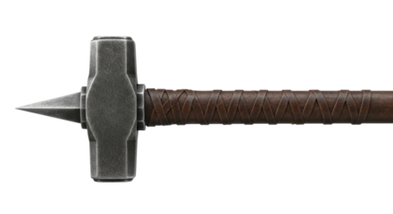 Heavy bladed hammer with a textured handle resting on a transparent background, cutout PNG