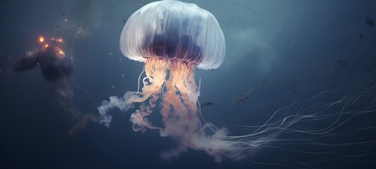 a light jellyfish , coming out of the smoke, generative AI