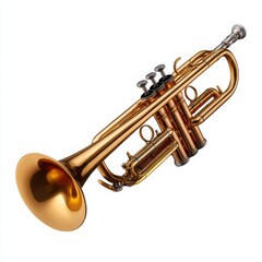 Naklejka premium Golden Brass Trumpet on White Background musical instrument