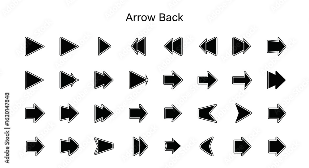 Poster back arrow navigation icons - solid black ui/ux symbols