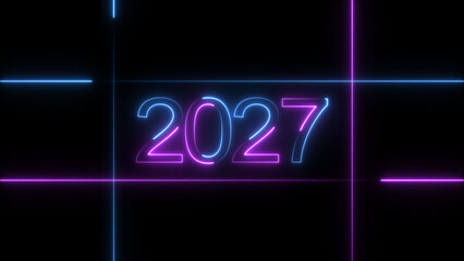 New Year 2027 illustration. 2027 number neon text black background illustration. and creating a stunning video.4k illustration