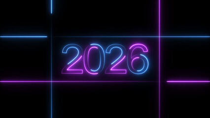 New Year 2026 illustration. 2026 number neon text black background illustration. and creating a stunning video.4k illustration