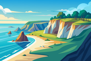 Flat Design Vector of a Coastline with Seashells