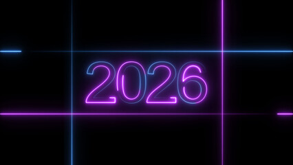 New Year 2026 illustration. 2026 number neon text black background illustration. and creating a stunning video.4k illustration