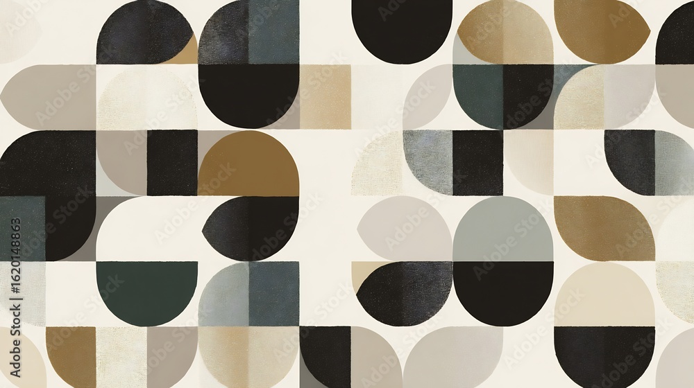 Poster abstract geometric design with circles squares and semicircles in neutral tones