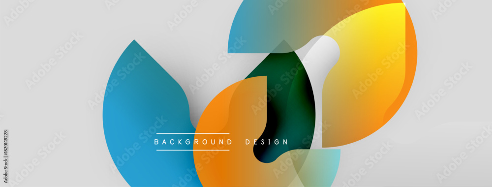 Poster abstract shapes overlap, creating vibrant color gradients. modern design elements suggest fluidity, 