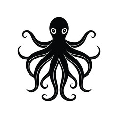Stylized Octopus Illustration with Eight Tentacles in a Black and White Scheme