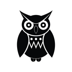 Stylized black and white owl with wide eyes and pointy ears