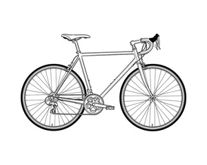 Detailed Black and White Road Bike Illustration, Bicycle Design, Isolated on White Background, Vector Illustration