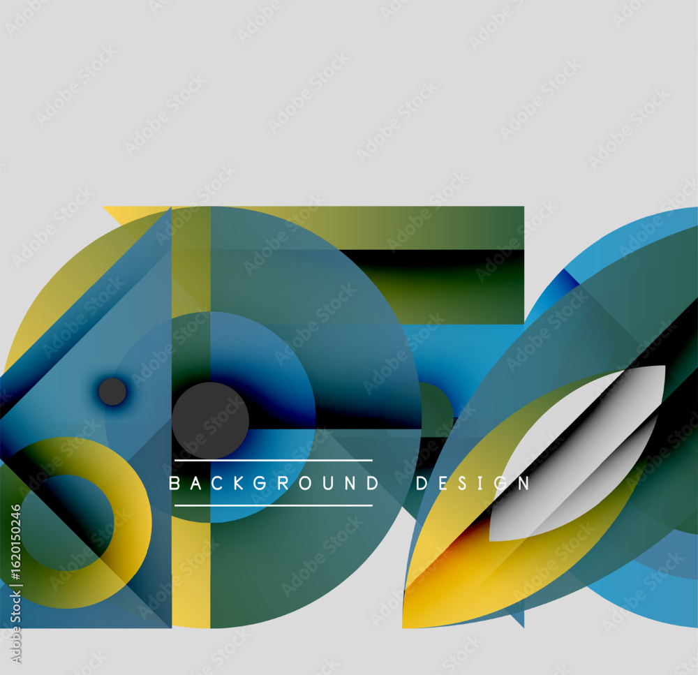 Aufkleber abstract geometric shapes overlap, creating vibrant colorful design. background features gradients, 