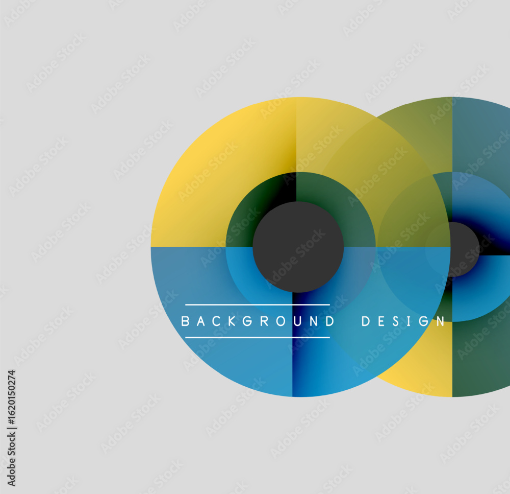 Poster abstract circles overlap, creating vibrant color blocks. modern design elements suggest dynamic comp
