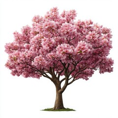 Obraz premium Pink flowering tree on a white background pink flowers