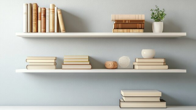 Books on modern floating shelves