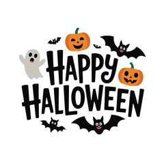 Obraz premium Cute Halloween vector illustration of Happy Halloween: Festive Design with Pumpkins, Bats, and Ghost