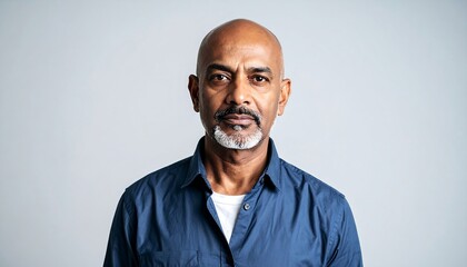 Confident mature man with distinguished beard expressing a serious demeanor and authentic presence