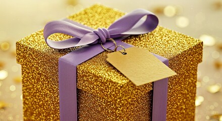 Sparkling Glitter Gift Box with Lavender Ribbon and Tag