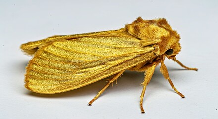 Stunning Macro Golden Moth Against Clean White Backdrop
