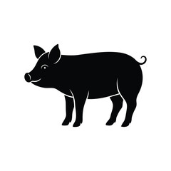 Silhouette of a cute pig standing on white background, vector illustration
