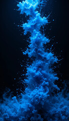 Vertical Abstract Blue Smoky Column with Glowing Particles on Dark Background