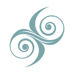 Teal Swirls Decorative Elements on White Background