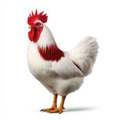 Fototapeta premium White Rooster with Red Comb and Neck Feathers chicken