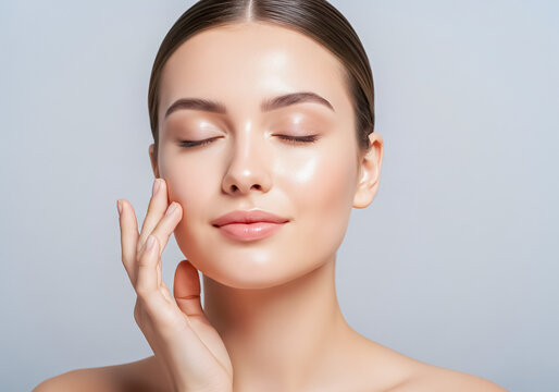 Closeup Woman Touching Face Skincare Wellness Portrait