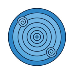 Blue concentric circles with spiral accents on white background