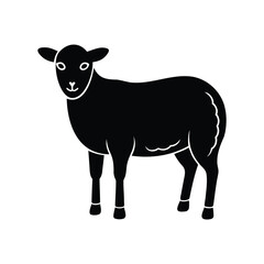 Stylized minimalist black silhouette of a sheep standing on a white background