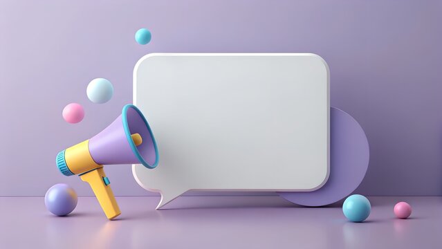 Colorful megaphone announcing easter greetings with floating eggs and a blank speech bubble for text