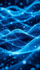 Vertical Blue Glowing Particle Wave on Dark Background