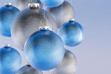 Hanging 3D blue and silver Christmas ornaments