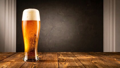 Beer Glass on Table, Minimalist Black Background Still Life
