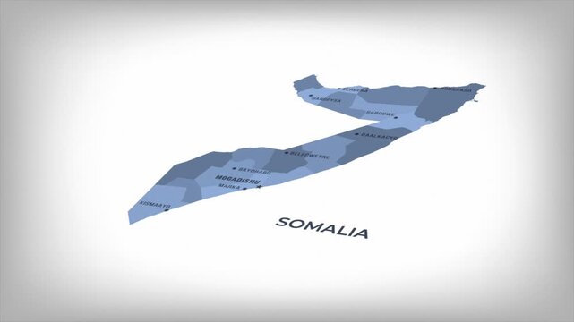 Animated Map of SOMALIA with states Borders and Major Cities Positions