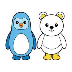 Blue penguin and white polar bear cartoon characters