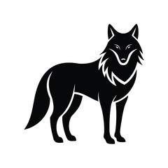 Stylized Black Wolf Illustration Standing Profile View on Isolated White Background
