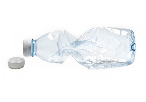 Crushed plastic bottle waste concept recycle object isolated on transparent background
