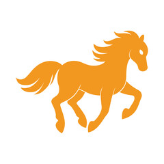 Orange horse silhouette running on white background