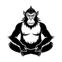 Silhouette of Boss Ape Meditating in Yoga Pose, Calm Leadership Concept, Relaxation, Mindfulness, Powerful Primate Vector Design