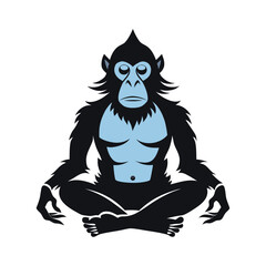 Silhouette of Boss Ape Meditating in Yoga Pose, Calm Leadership Concept, Relaxation, Mindfulness, Powerful Primate Vector Design