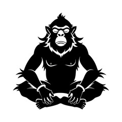 Silhouette of Boss Ape Meditating in Yoga Pose, Calm Leadership Concept, Relaxation, Mindfulness, Powerful Primate Vector Design