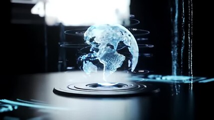 Hologram earth glowing with data rings - Powered by Adobe